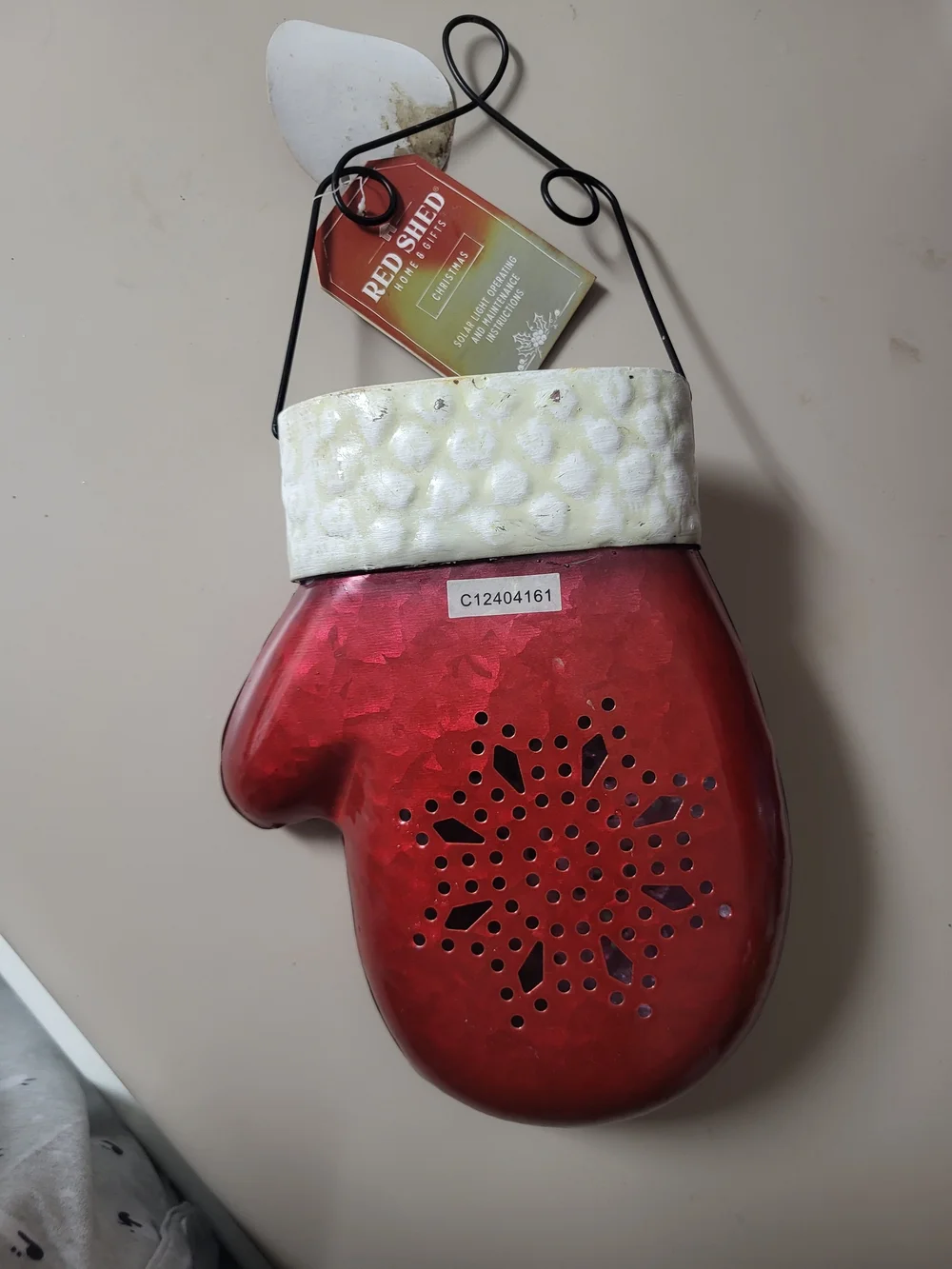 Solar Red Mitten Holiday Wall Decor with Holly Accent